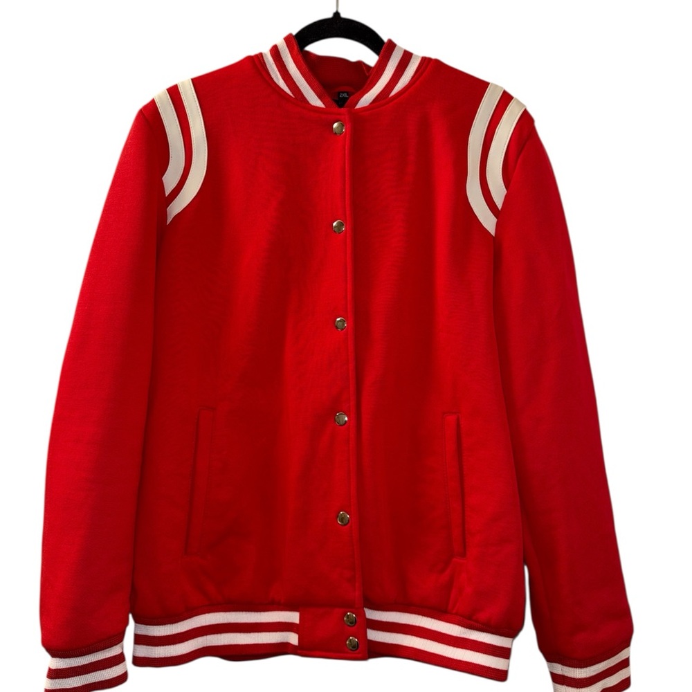 Bold Red Varsity-Style Jacket